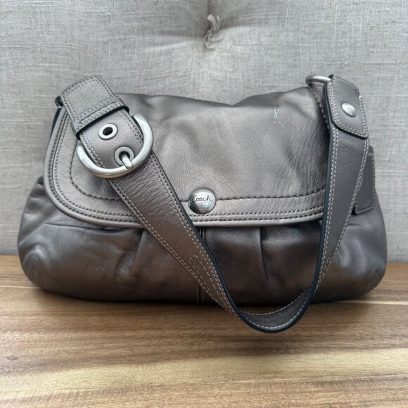 Coach Vintage Soho Metallic Pleated Shoulder Bag Bronze Metallic Grey - Picture 2 of 11